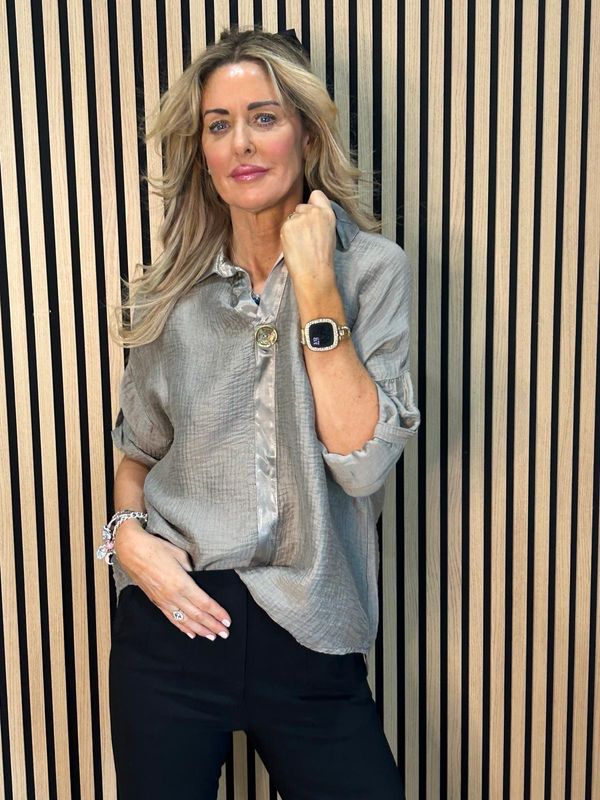 Lightweight Button Detail Shirt -Taupe