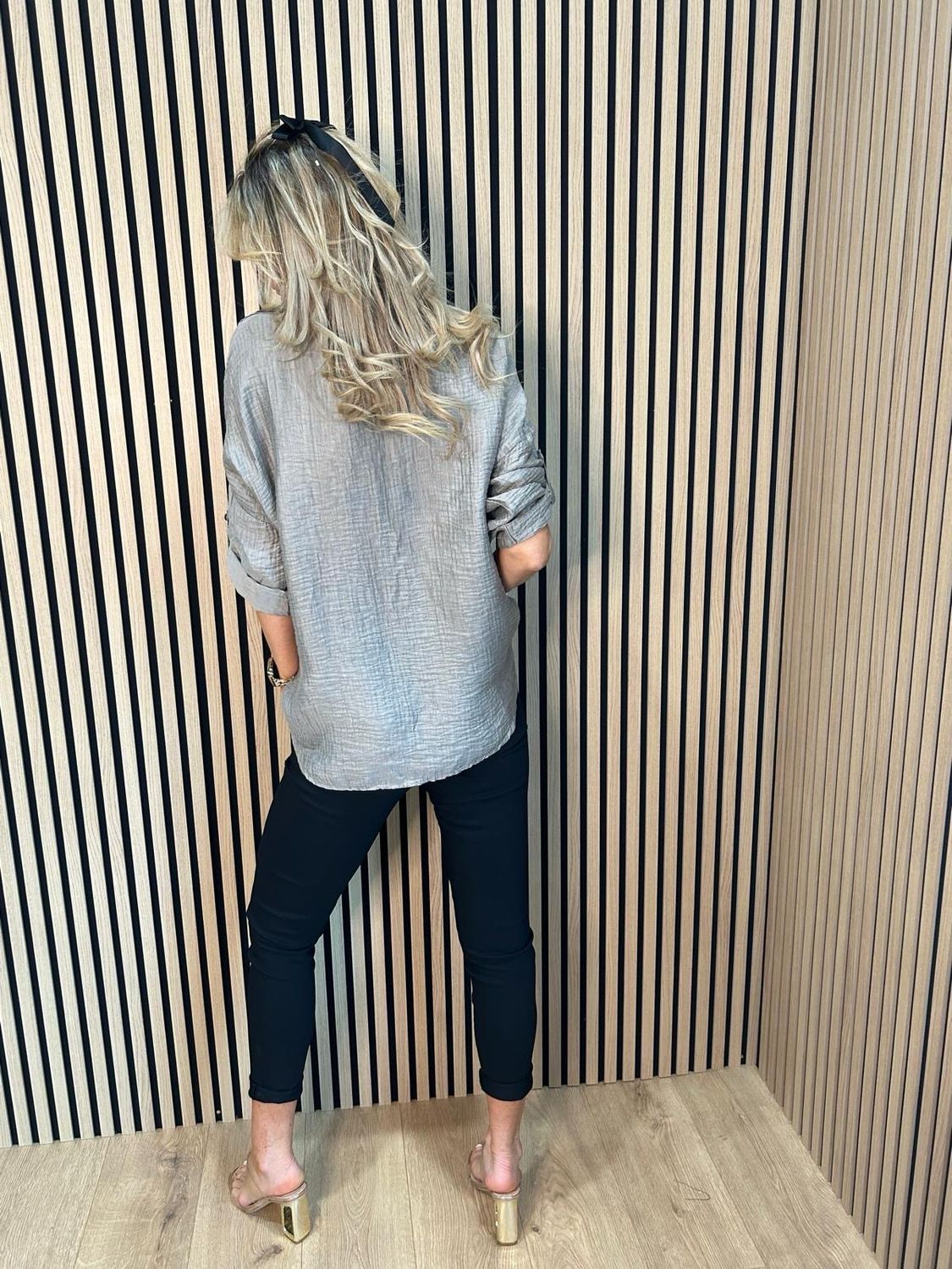 Lightweight Button Detail Shirt -Taupe