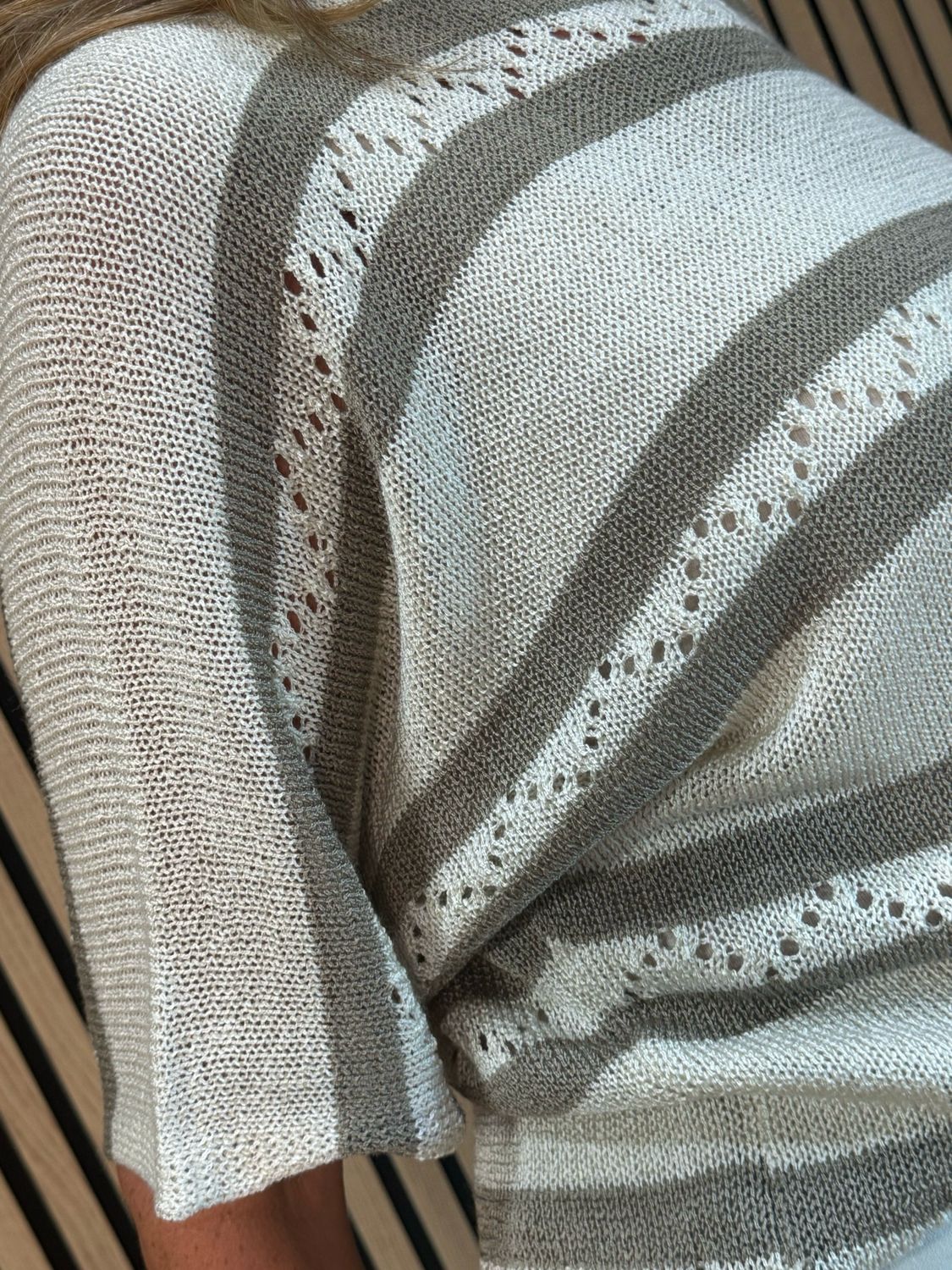 Striped Lightweight Knit Jumper - Taupe/Cream