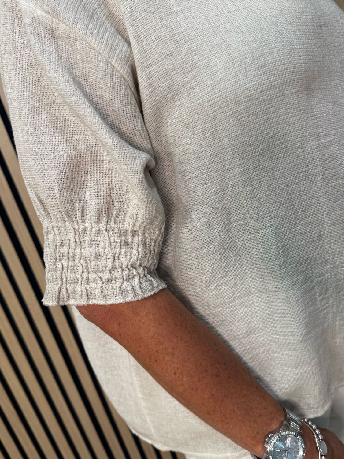 Frill Neck Cotton Top - Stone