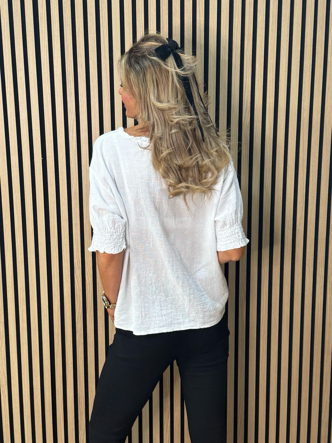 Frill Neck Cotton Top - White