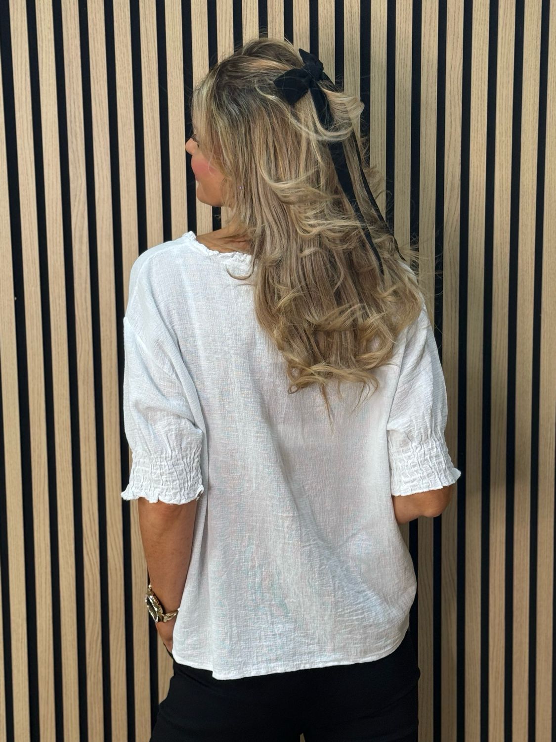 Frill Neck Cotton Top - White