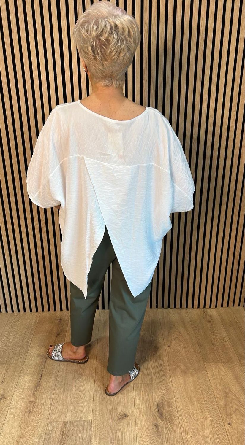 Floral Embroidered Oversized Top - White