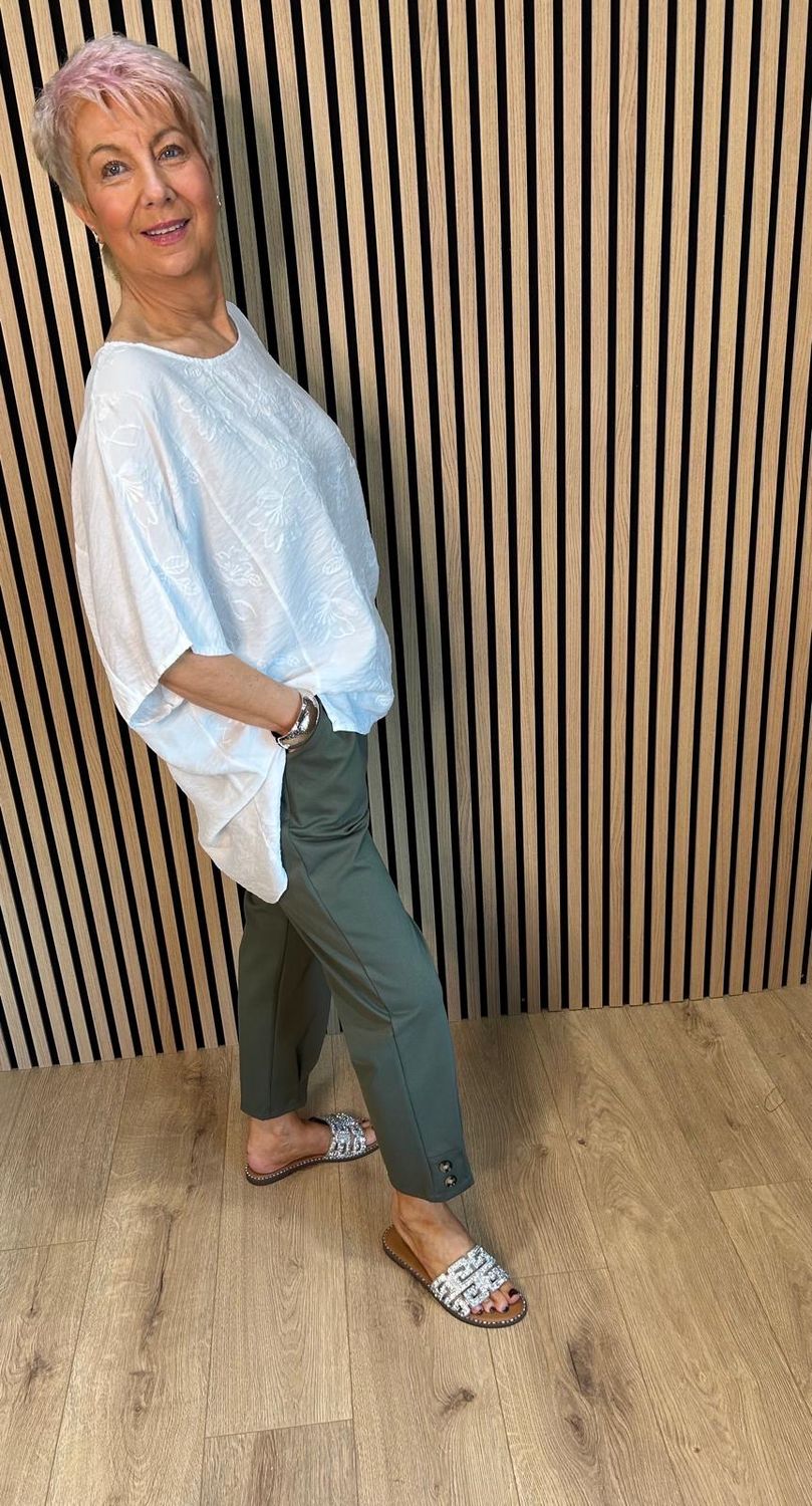 Floral Embroidered Oversized Top - White