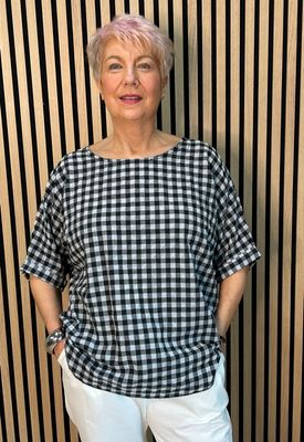 Gingham Textured Top - Black