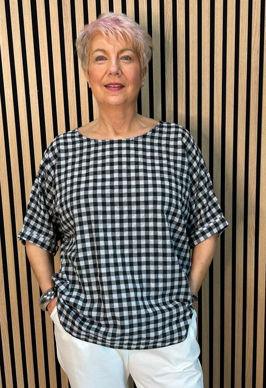 Gingham Textured Top - Black