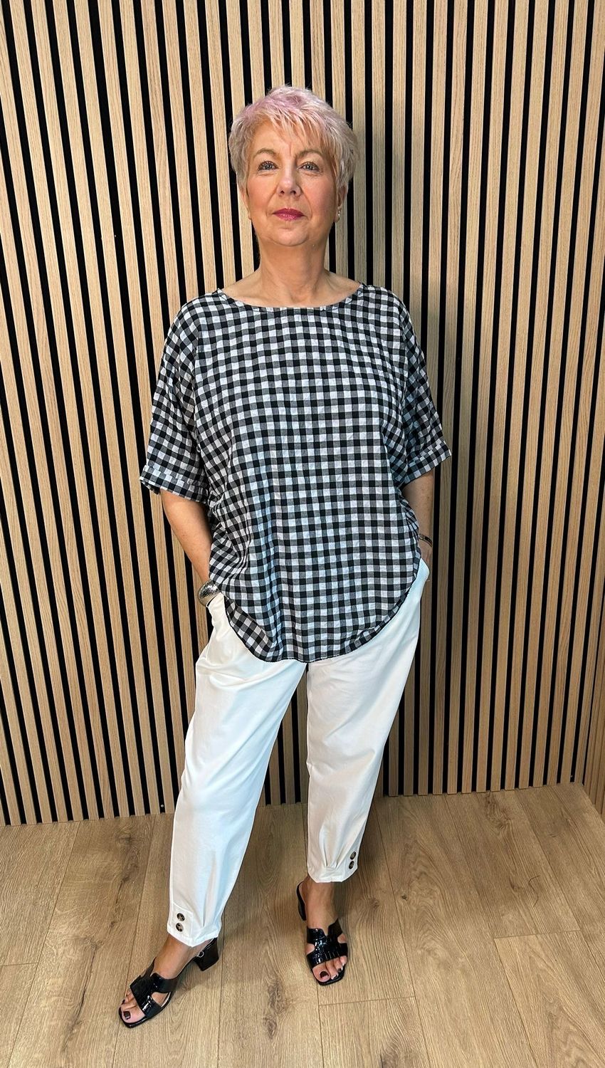 Gingham Textured Top - Black