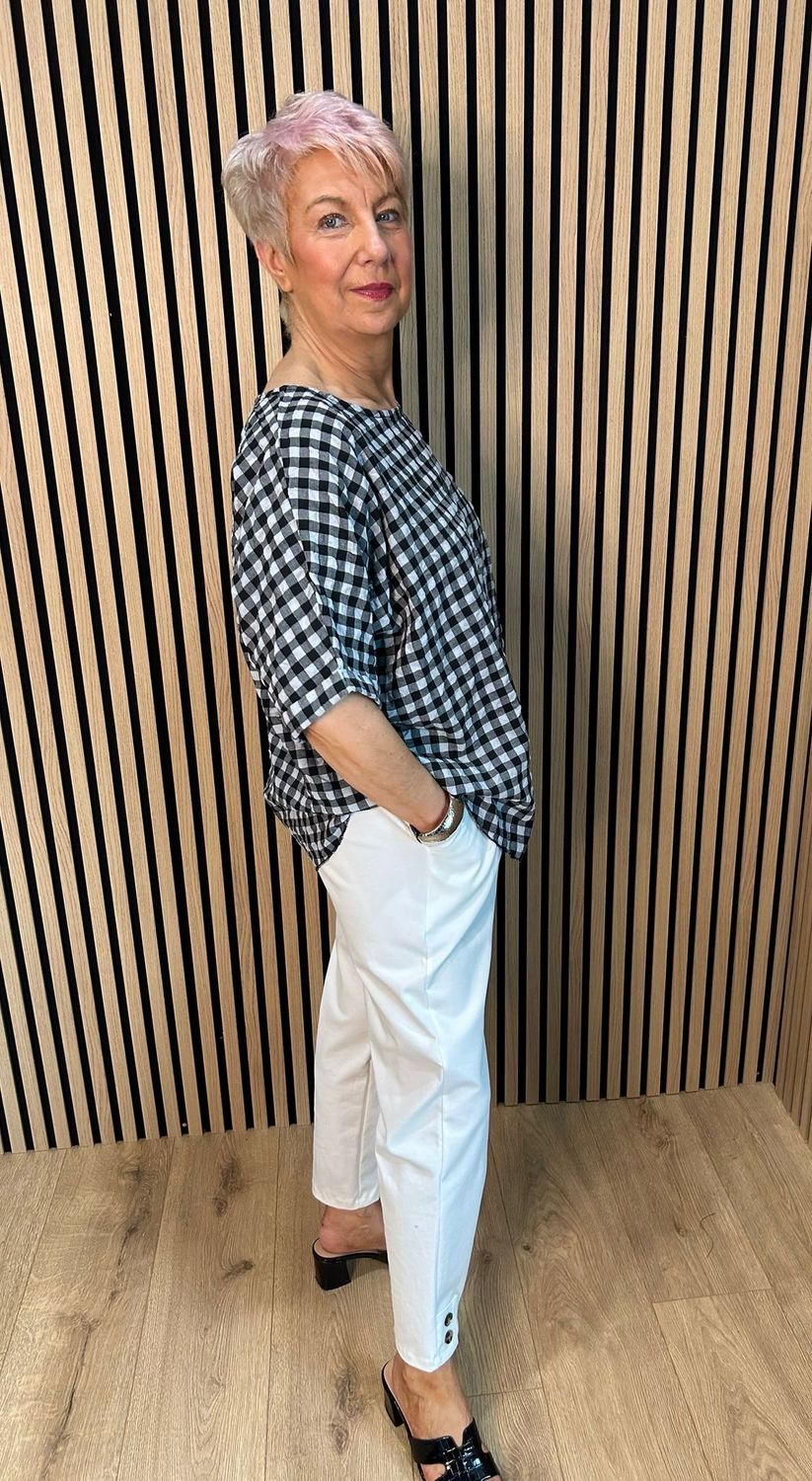 Gingham Textured Top - Black