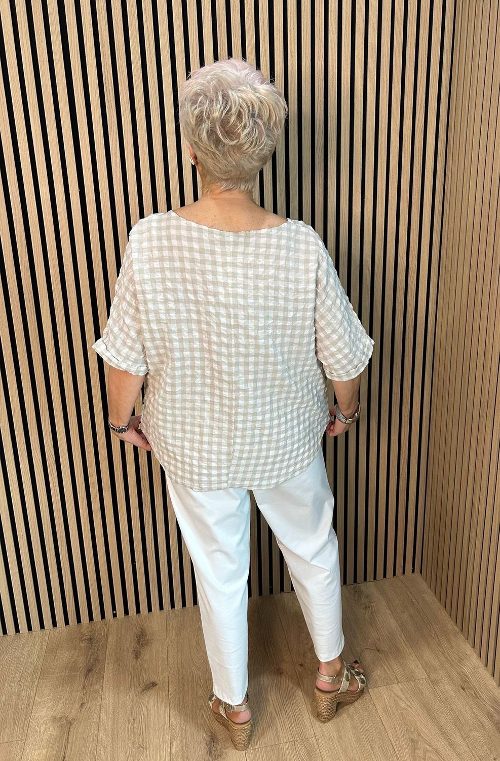 Gingham Textured Top - Taupe