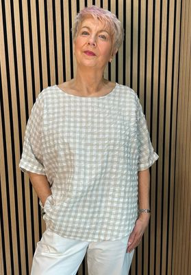 Gingham Textured Top - Taupe