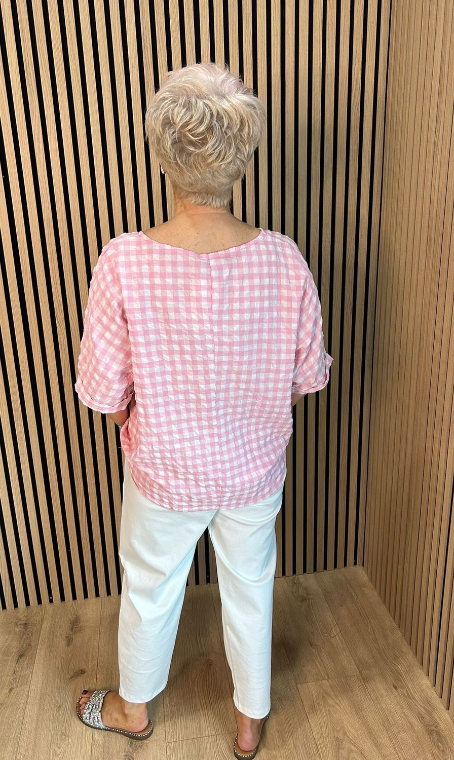 Gingham Textured Top - Pink