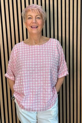 Gingham Textured Top - Pink