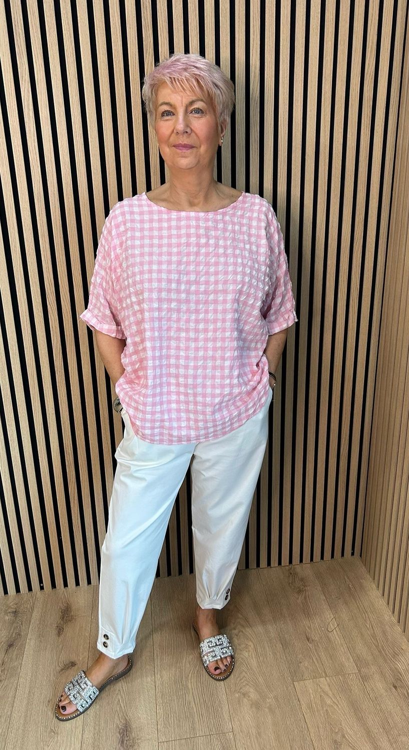 Gingham Textured Top - Pink