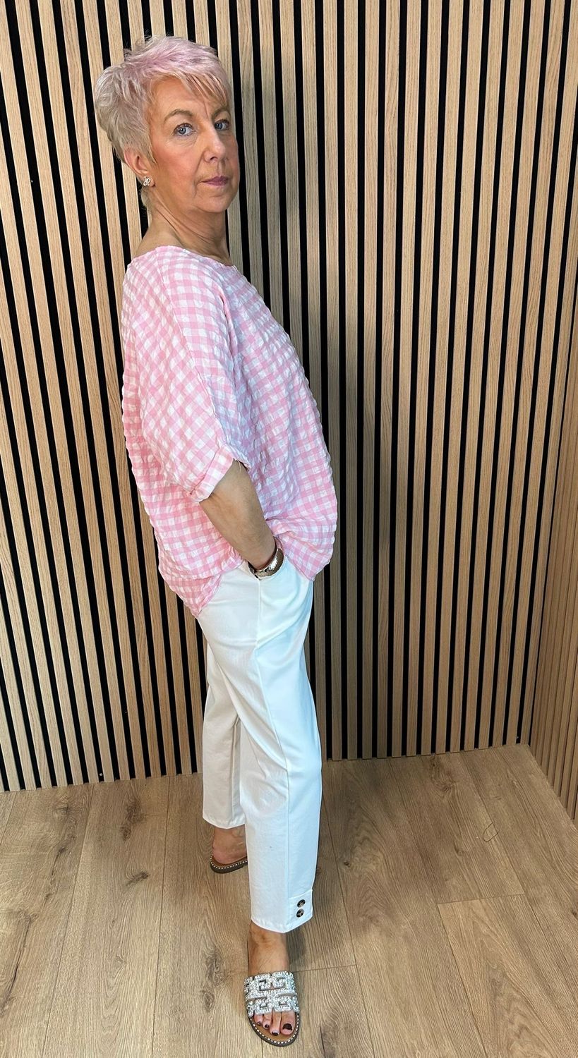 Gingham Textured Top - Pink