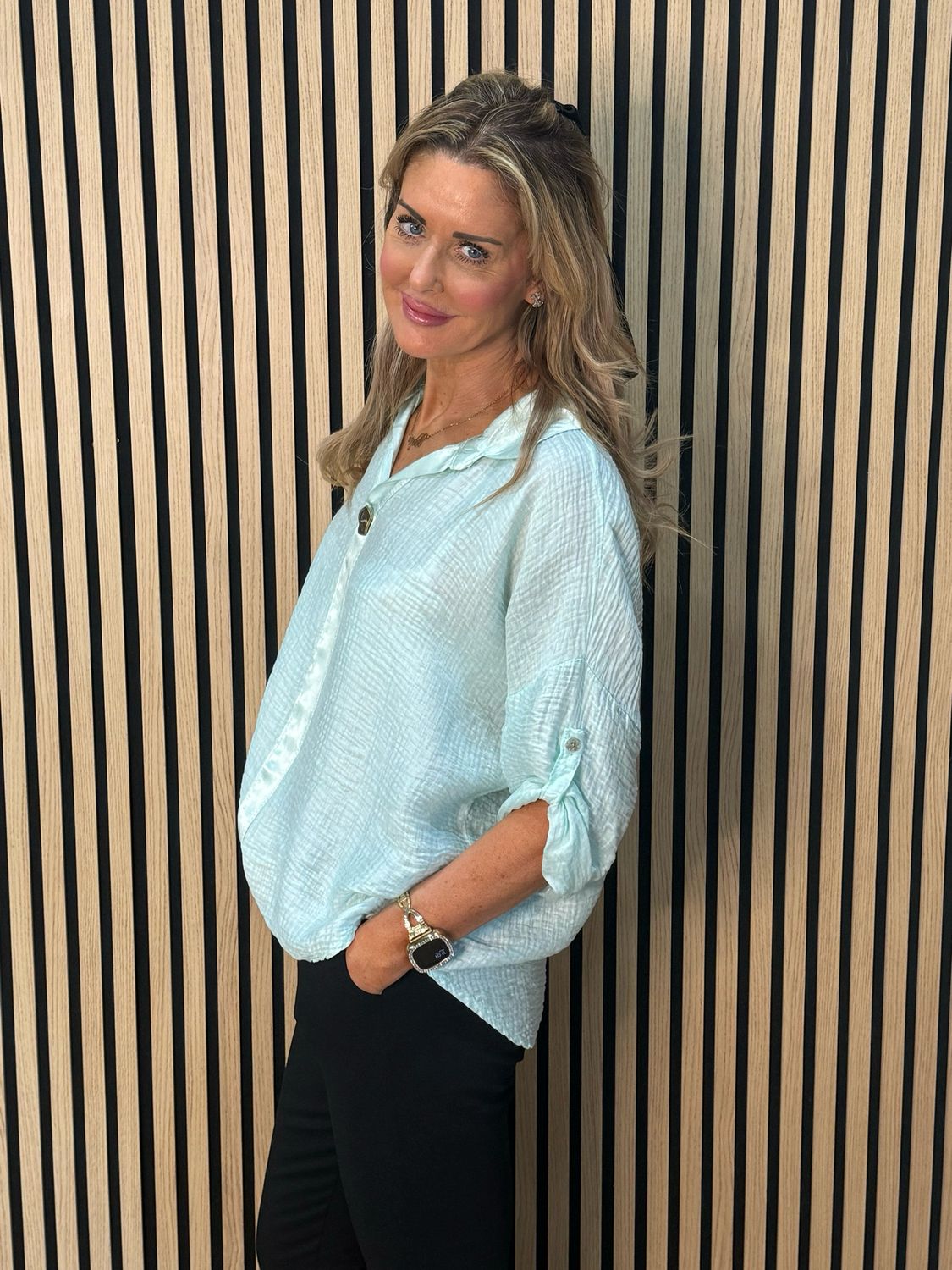 Lightweight Button Detail Shirt - Mint