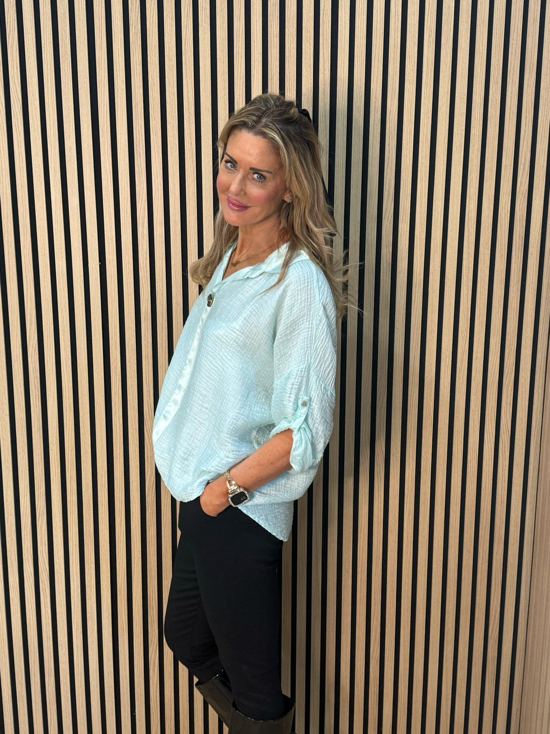 Lightweight Button Detail Shirt - Mint