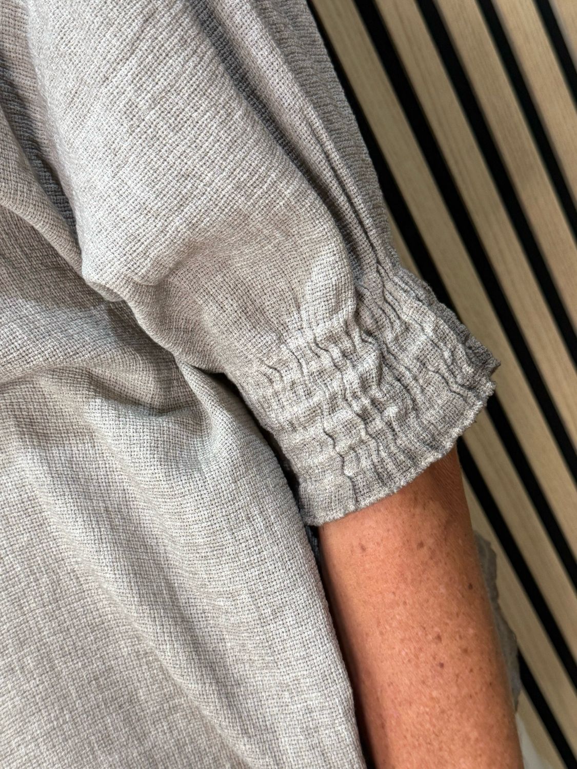 Frill Neck Cotton Top - Taupe