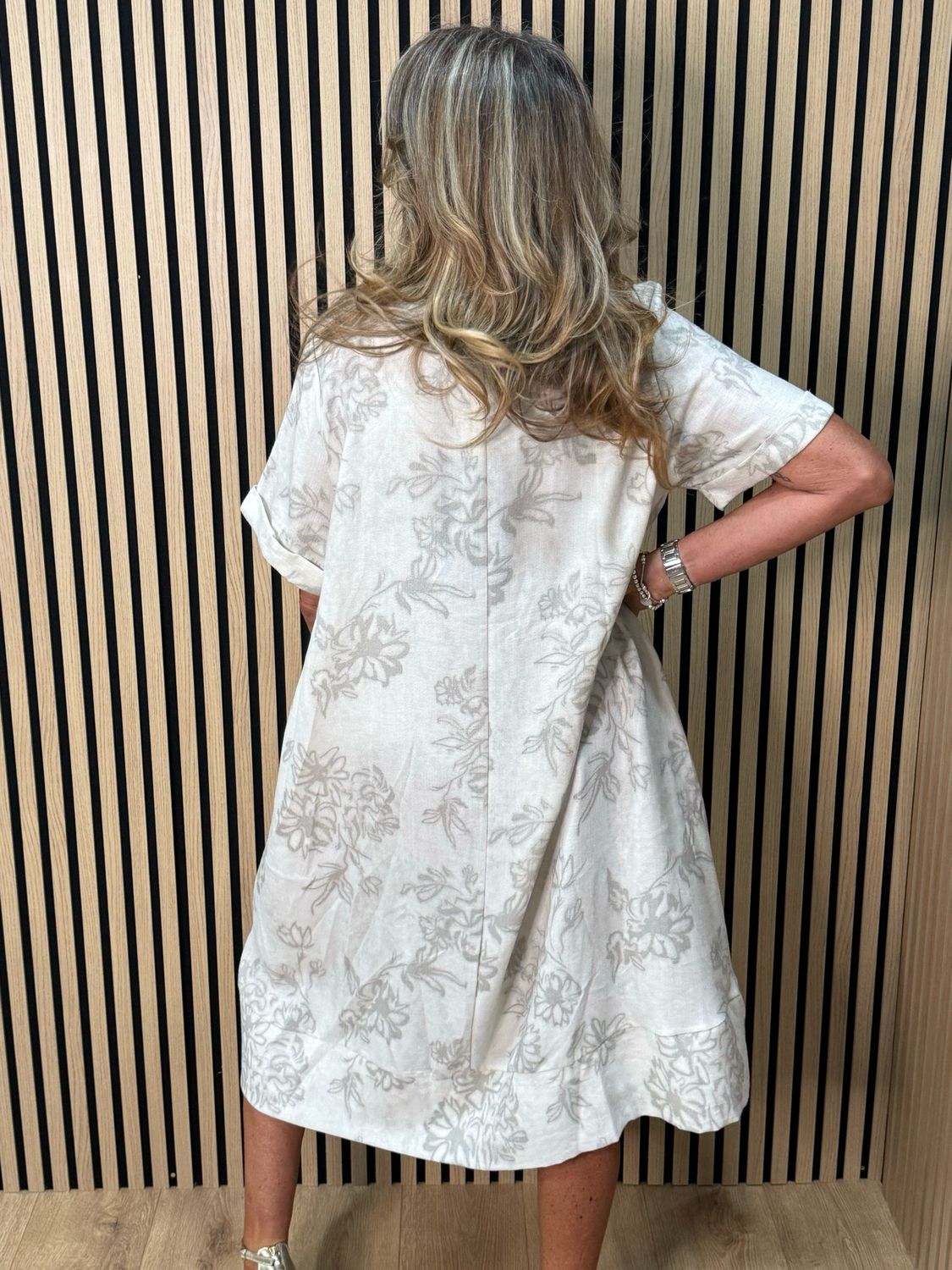 Floral Print Relaxed Midi Dress - Stone