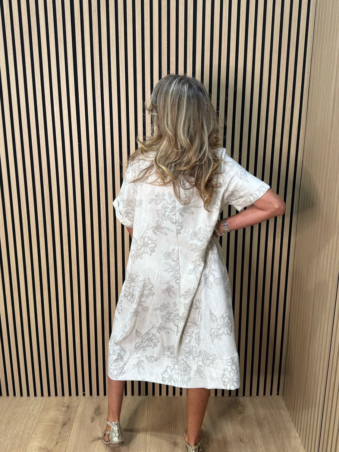 Floral Print Relaxed Midi Dress - Stone