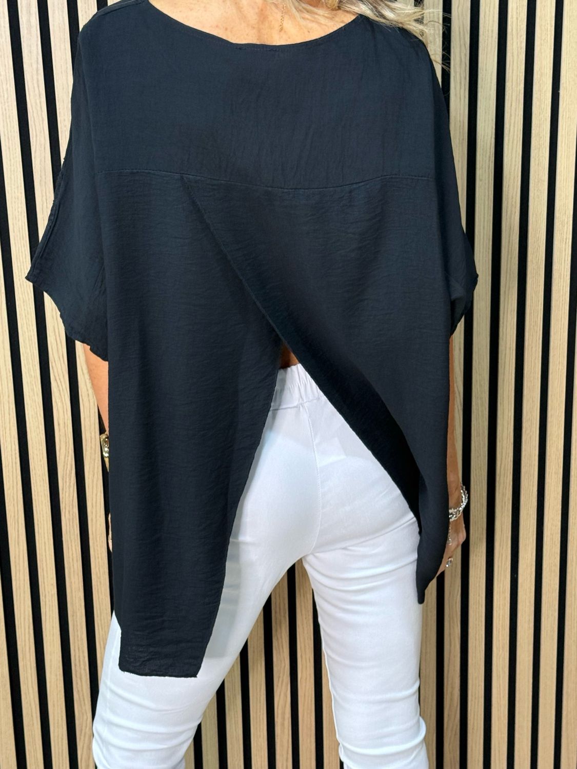 Floral Embroidered Oversized Top - Black