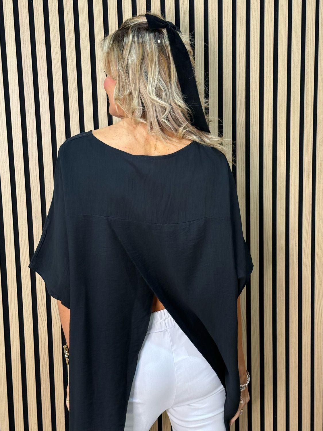 Floral Embroidered Oversized Top - Black