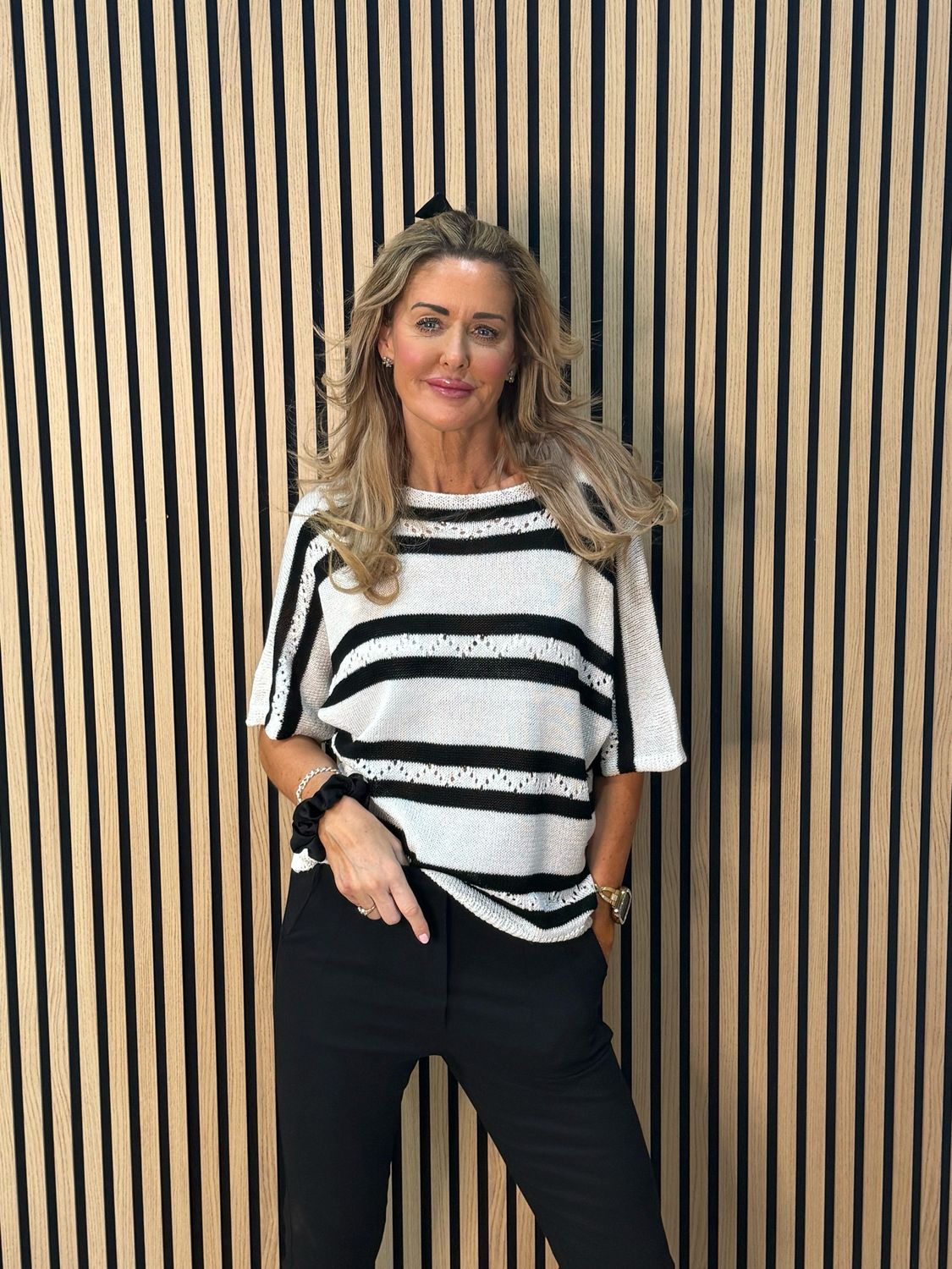 Striped Lightweight Knit Jumper - Black/White