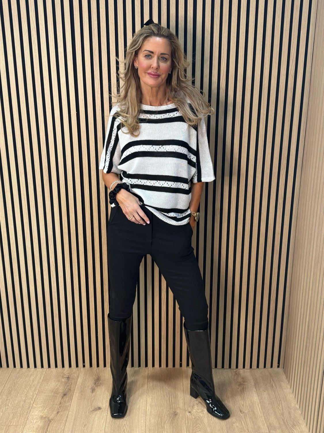 Striped Lightweight Knit Jumper - Black/White