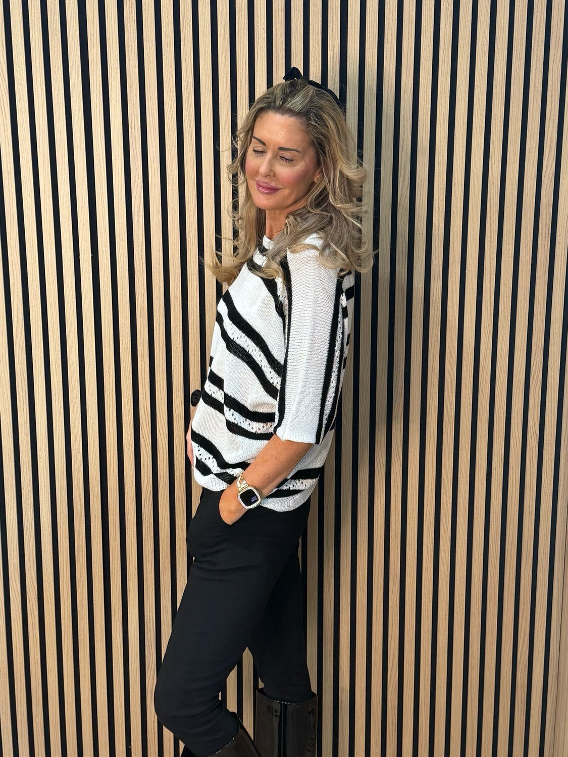 Striped Lightweight Knit Jumper - Black/White