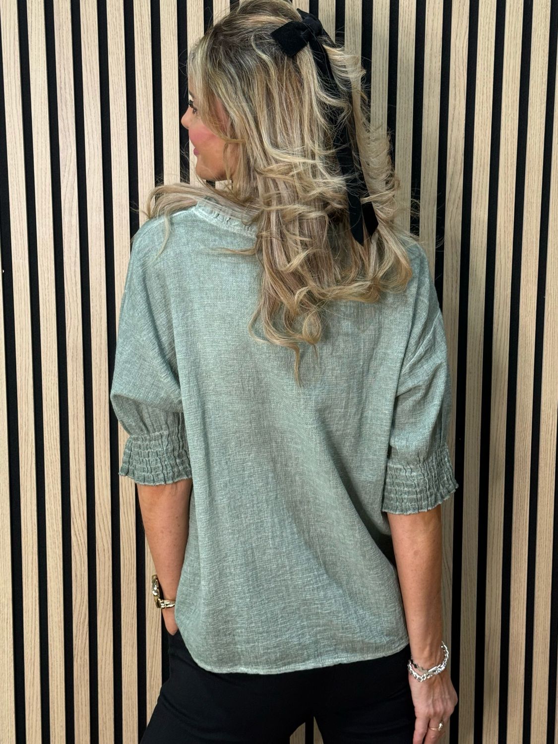 Frill Neck Cotton Top - Khaki