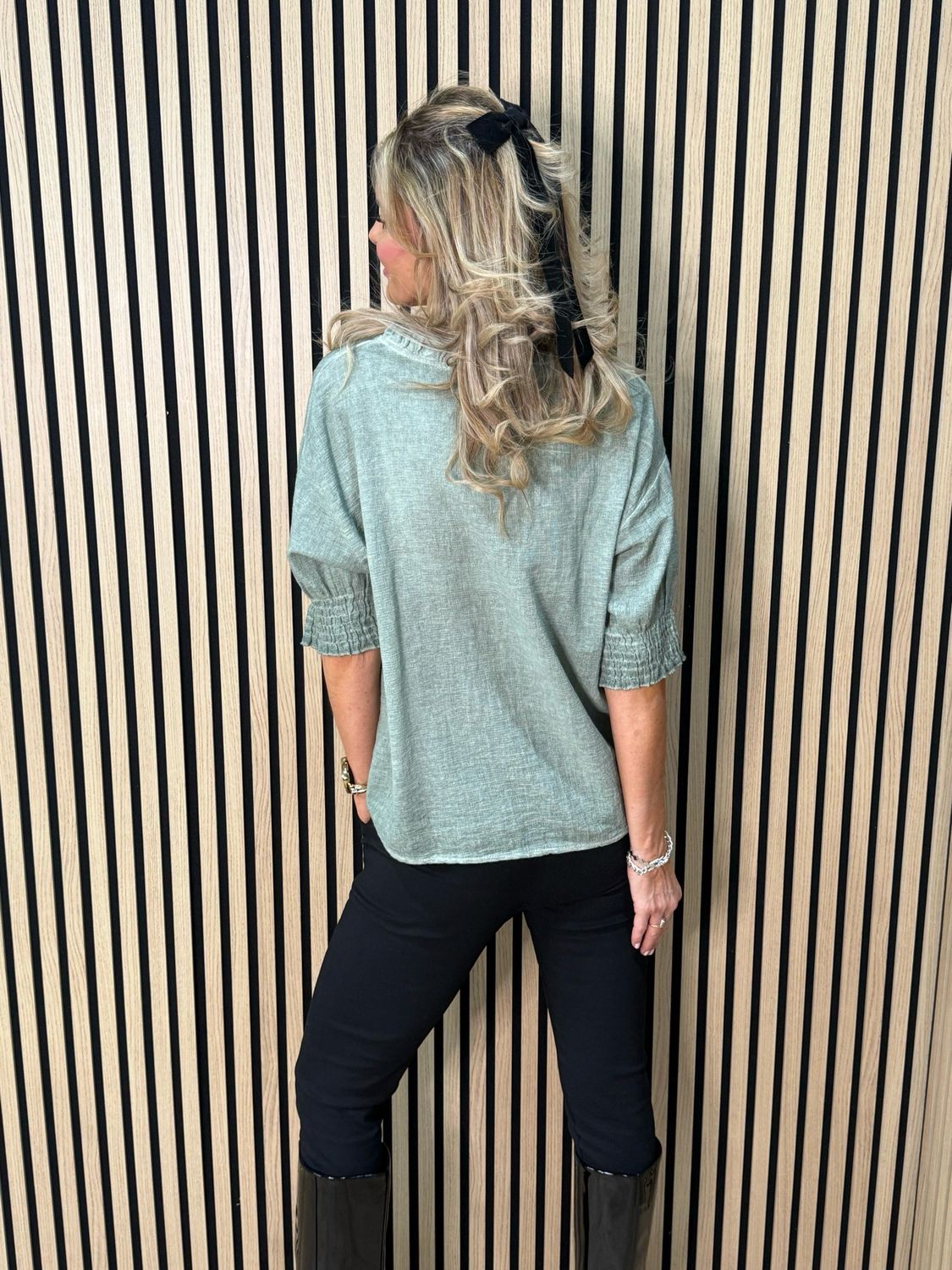 Frill Neck Cotton Top - Khaki