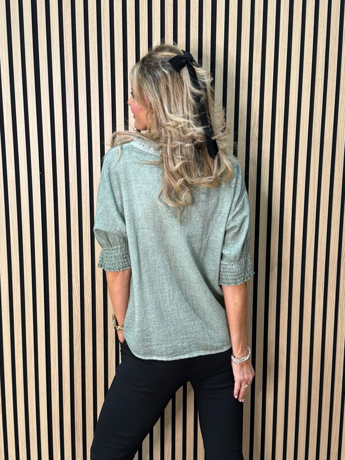 Frill Neck Cotton Top - Khaki