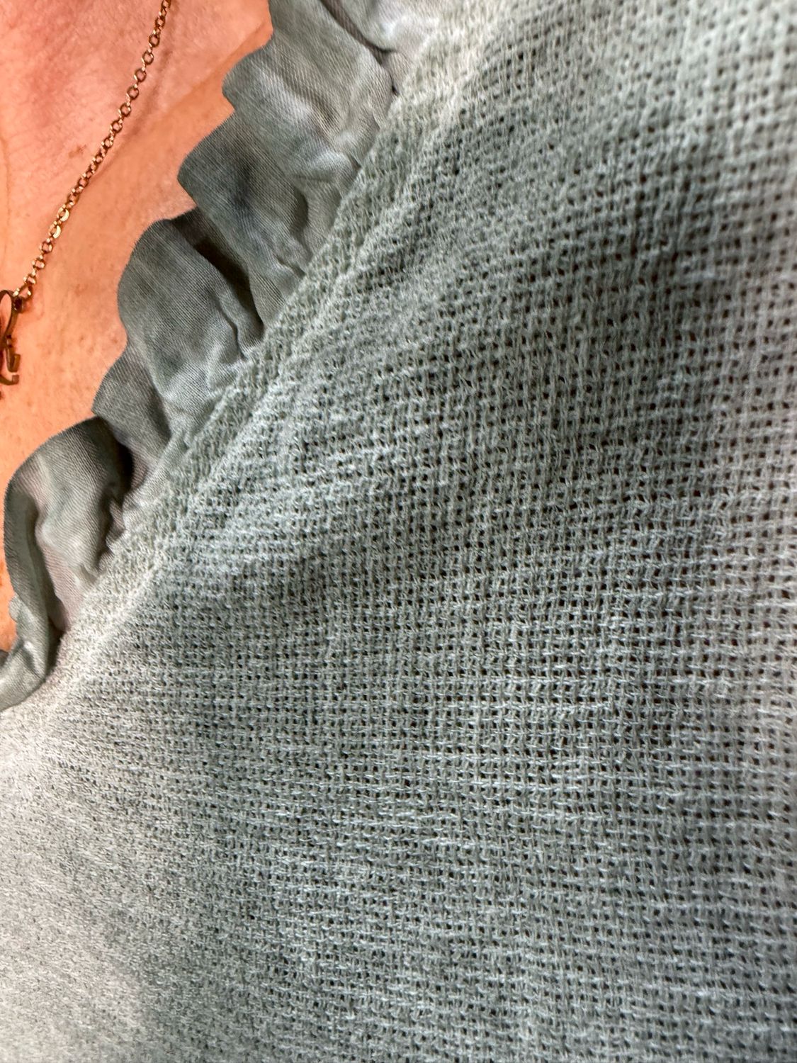 Frill Neck Cotton Top - Khaki