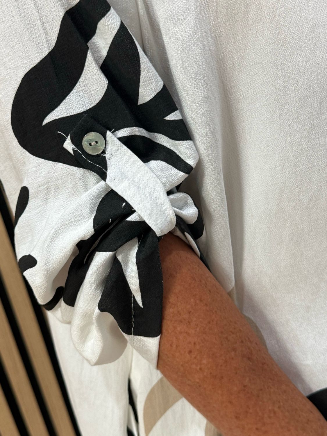 Abstract Print Shirt Dress - White/Black/Sand