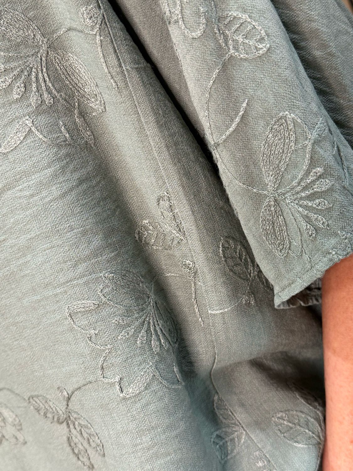 Floral Embroidered Oversized Top - Khaki