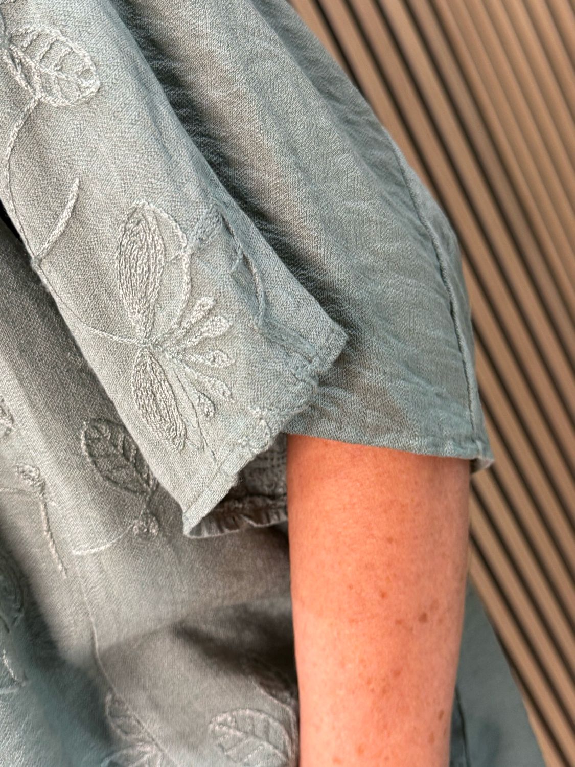 Floral Embroidered Oversized Top - Khaki