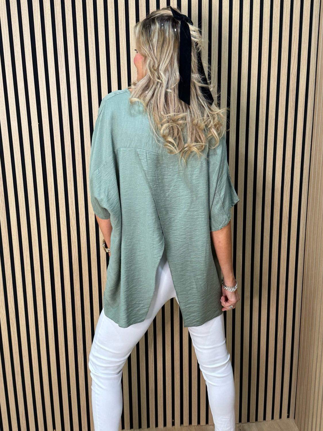 Floral Embroidered Oversized Top - Khaki