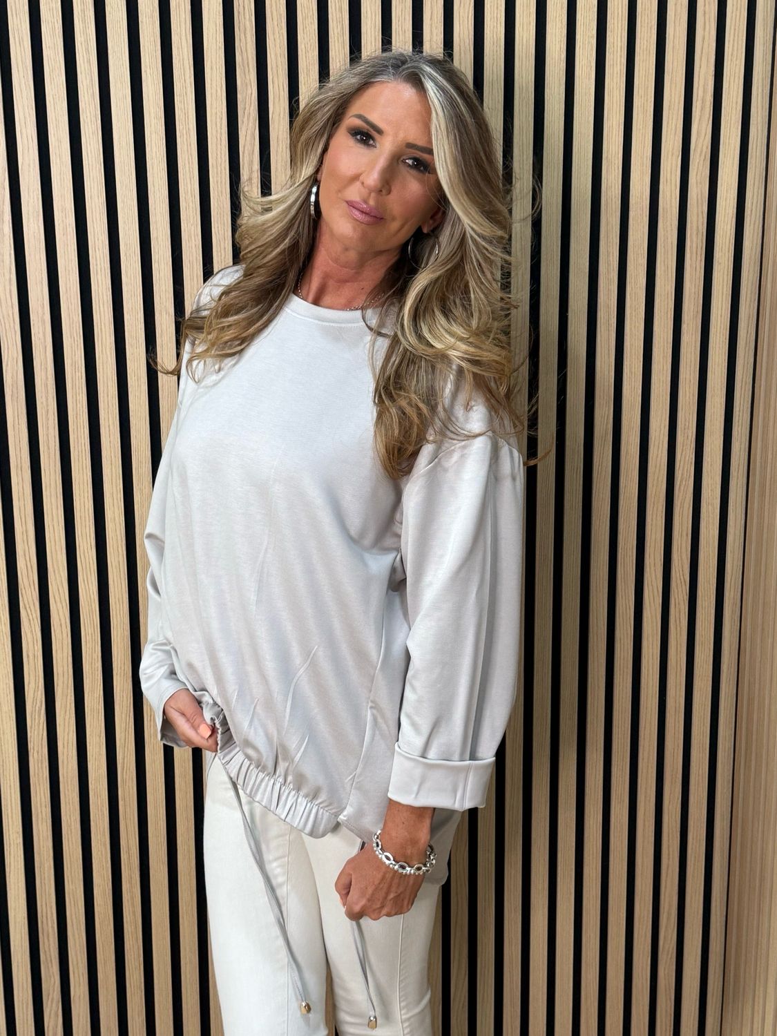 Drawstring Hem Jumper - Stone