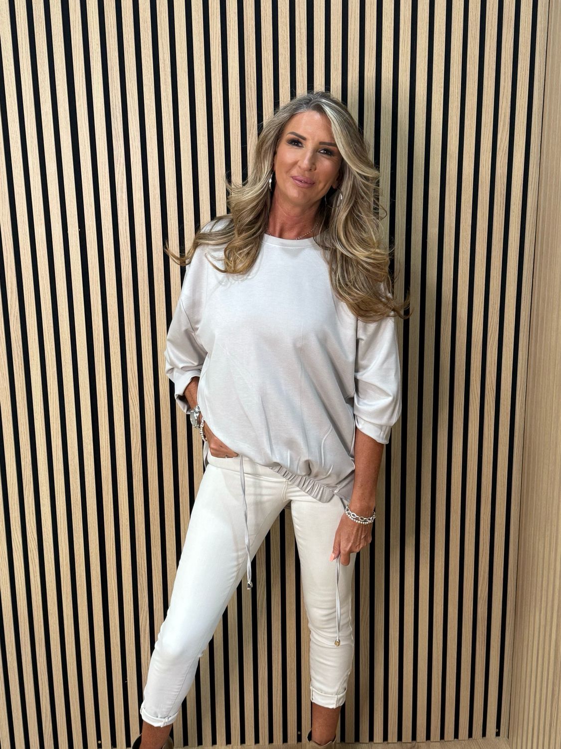 Drawstring Hem Jumper - Stone