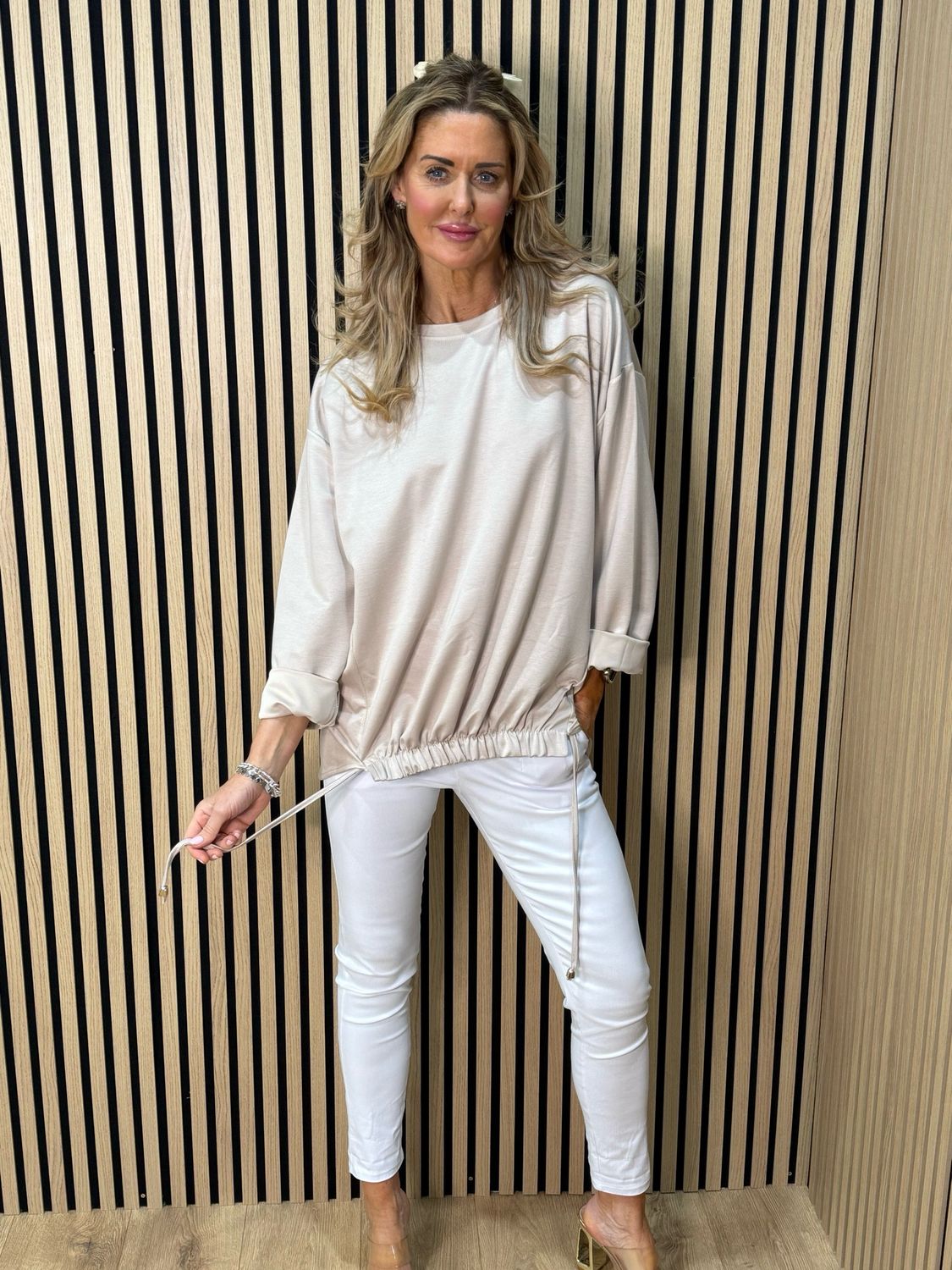 Drawstring Hem Jumper - Cream