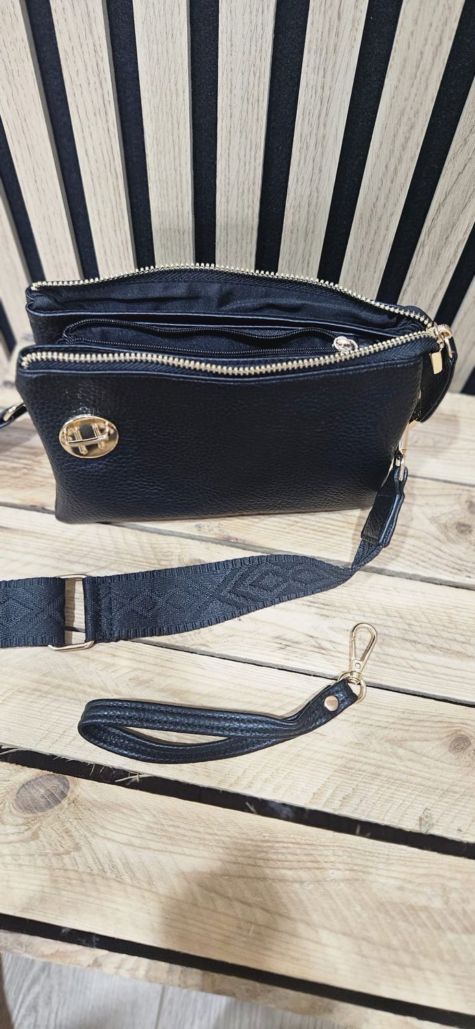 Multi - Compartment Cross Body Bag - Black