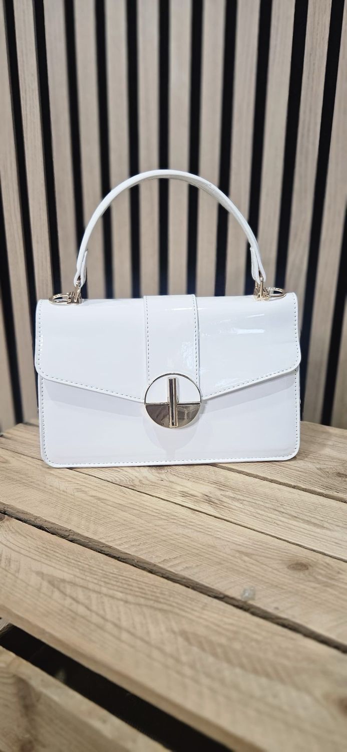 Top Handle Bag - White Patent