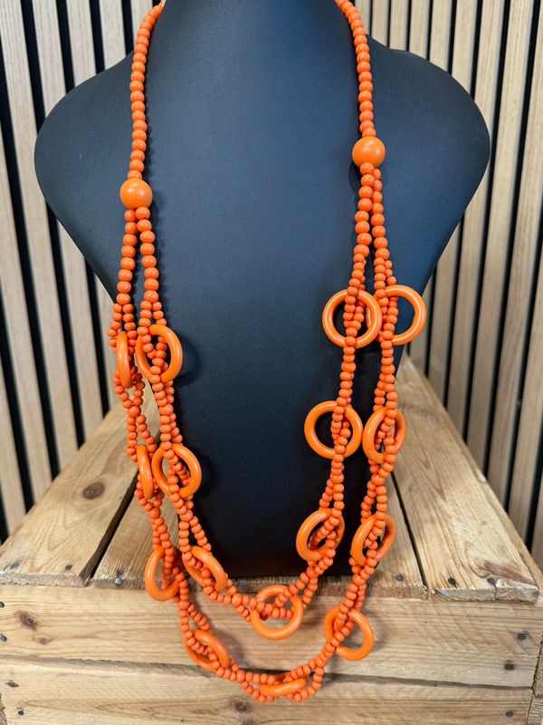 Multi - Layered Beaded Necklace - Orange