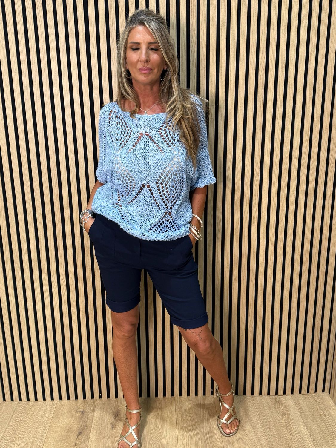 Lightweight Crochet Knit Jumper - Baby Blue