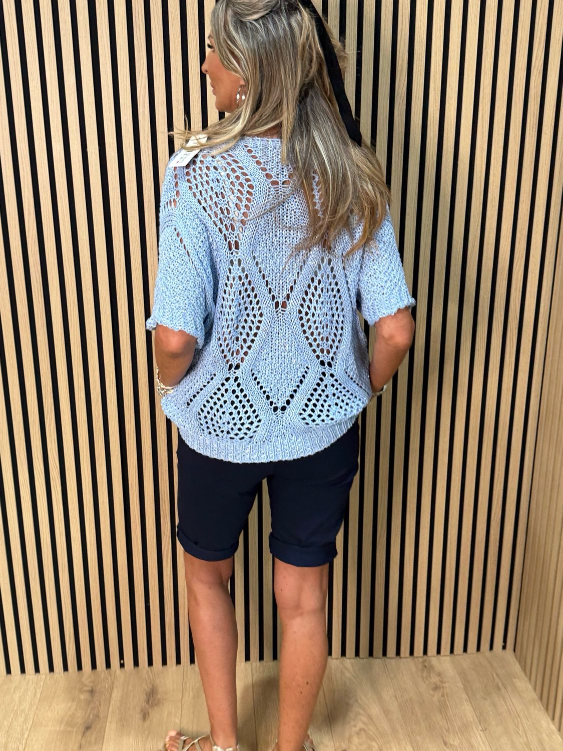 Lightweight Crochet Knit Jumper - Baby Blue
