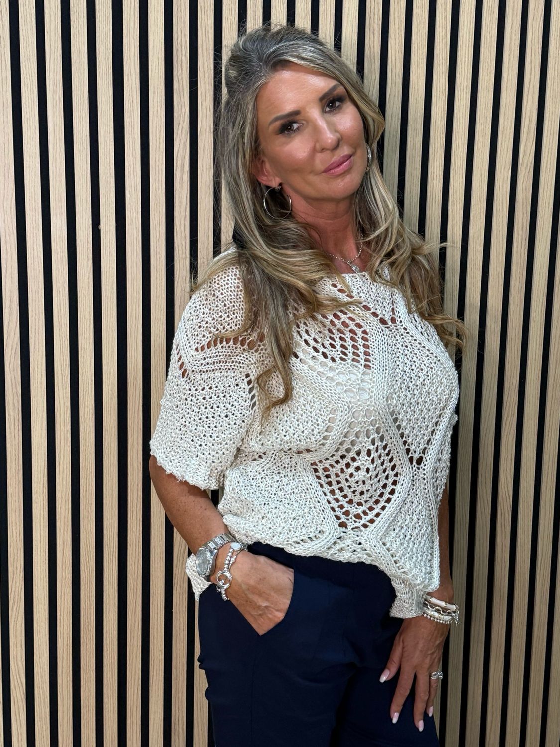 Lightweight Crochet Knit Jumper - Cream