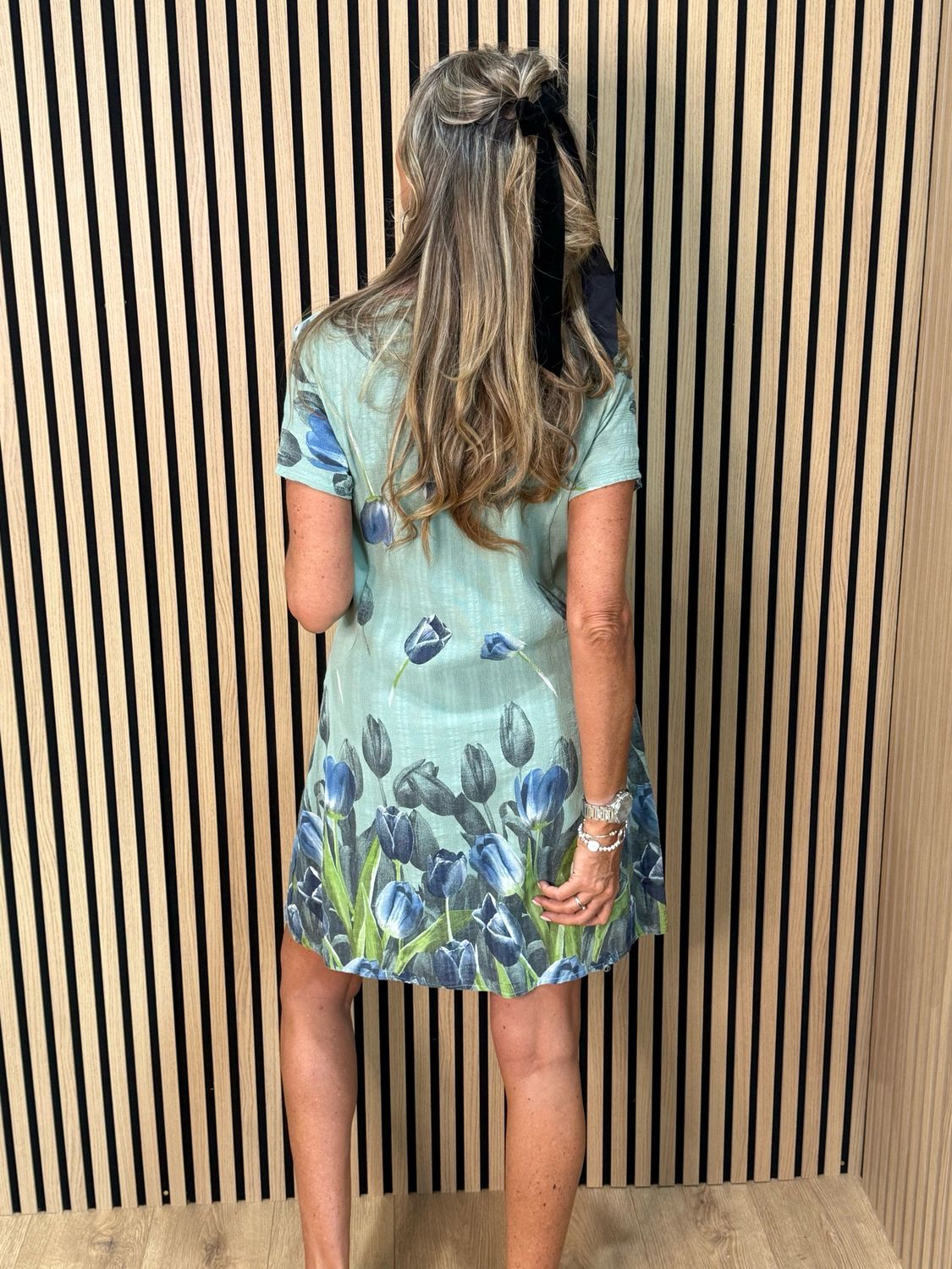 Tulip Print Stretch Dress - Khaki