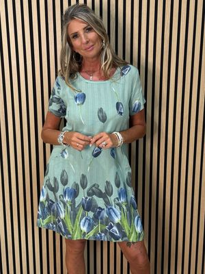 Tulip Print Stretch Dress - Khaki