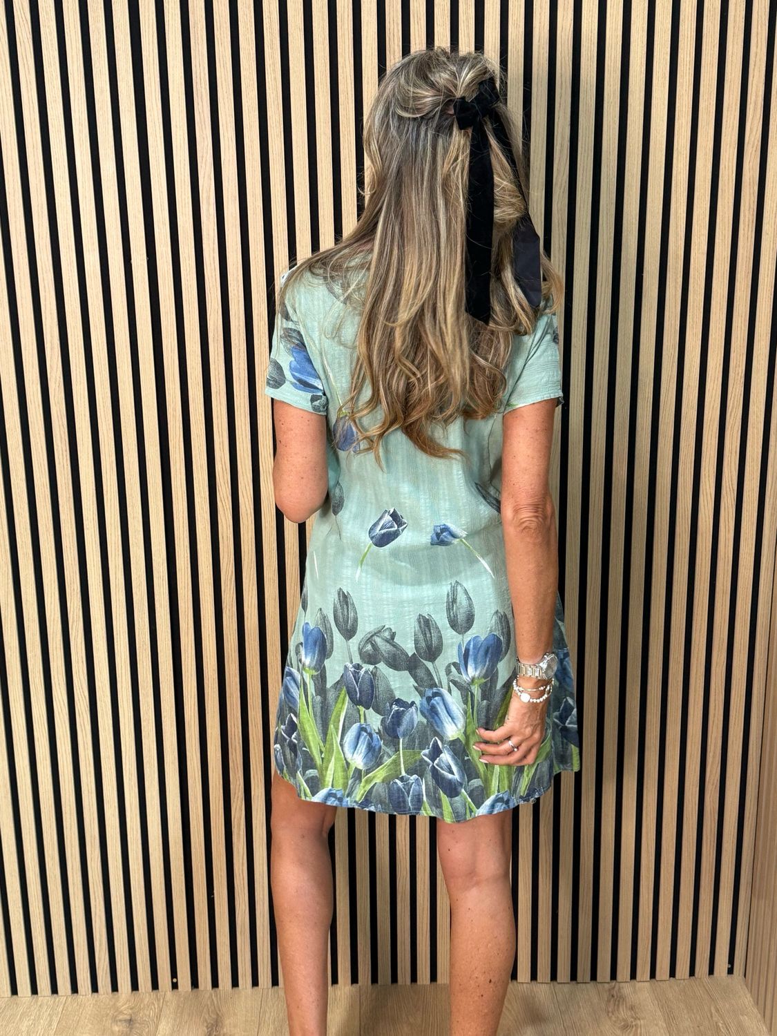 Tulip Print Stretch Dress - Khaki