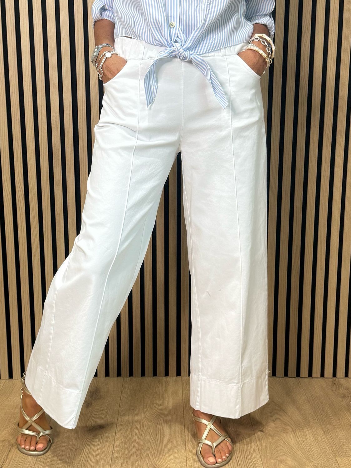 Wide Leg Canvas Trousers - White