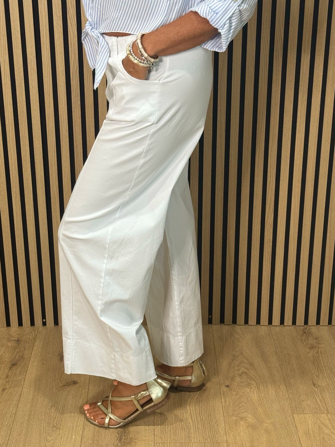 Wide Leg Canvas Trousers - White
